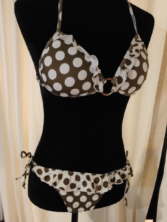 Guess Other - GUESS Women’s Polka Dot Ruffle Bikini — Olive Green & White